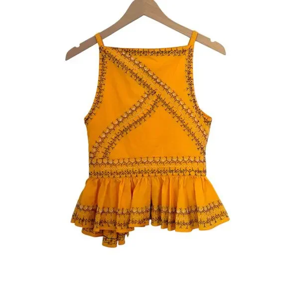 NWT Ulla Johnson Pilar Top in Papaya Size 2 Embroidered Peplum Top - Picture 4 of 12